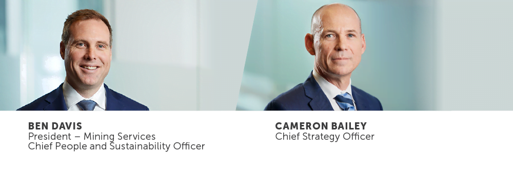 Side-by-side portraits of Ben Davis and Cameron Bailey, Perenti Executive team members driving partnering with our communities priority